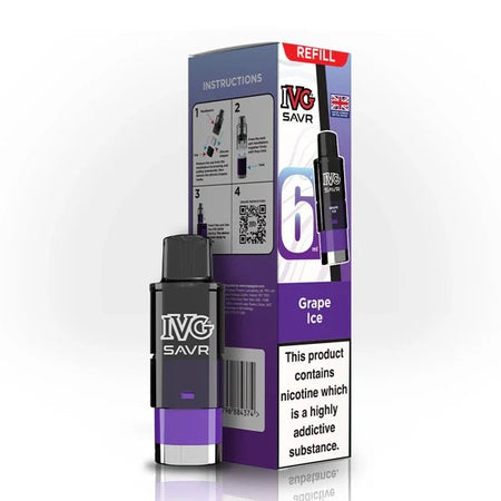 IVG SAVR Refill Pods grape ice with packaging on a white background - uk vape sales