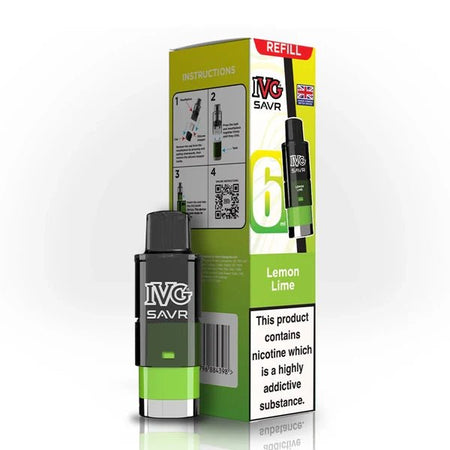 IVG SAVR Refill Pods lemon lime with packaging on a white background - uk vape sales