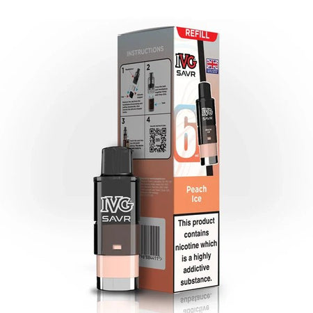IVG SAVR Refill Pods peach ice with packaging on a white background - uk vape sales