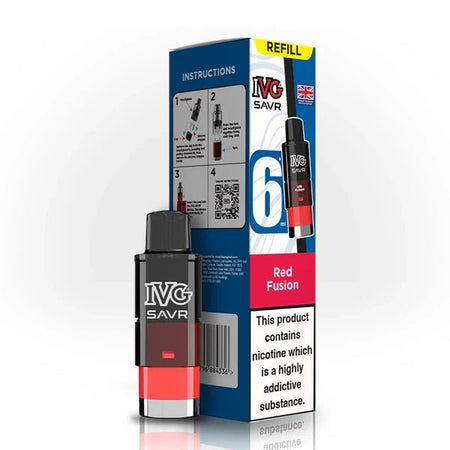 IVG SAVR Refill Pods red fusion with packaging on a white background - uk vape sales