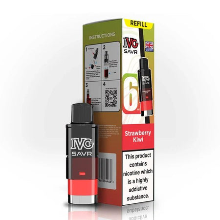 IVG SAVR Refill Pods strawberry kiwi with packaging on a white background - uk vape sales