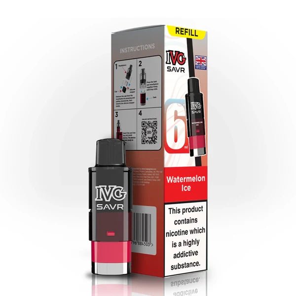 IVG SAVR Refill Pods watermelon ice with packaging on a white background - uk vape sales
