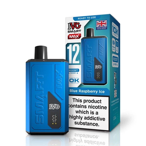IVG Smart Max vape kit blue raspberry ice device and packaging on a white background - uk vape sales