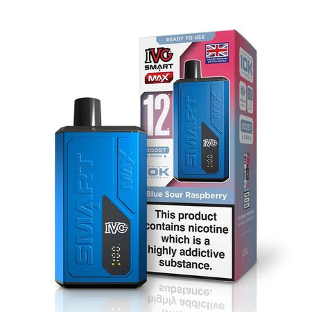 IVG Smart Max vape kit blue sour raspberry device and packaging on a white background - uk vape sales