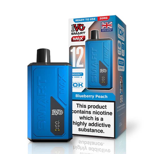 IVG Smart Max vape kit blueberry peach device and packaging on a white background - uk vape sales