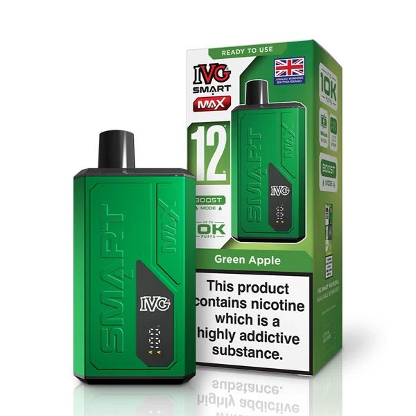 IVG Smart Max vape kit green apple device and packaging on a white background - uk vape sales