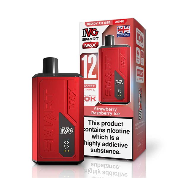 IVG Smart Max vape kit strawberry raspberry ice device and packaging on a white background - uk vape sales