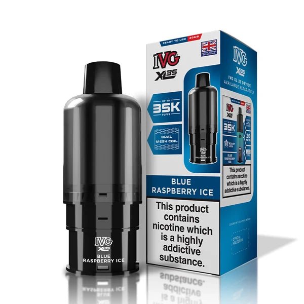 IVG XL 35K Refill Pods blue raspberry ice pod with packaging on a white background - UK vape sales