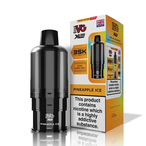 IVG XL 35K Refill Pods pineapple ice pod with packaging on a white background - uk vape sales