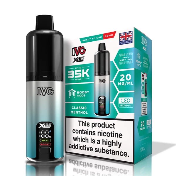IVG XL 35K vape kit classic menthol device and packaging on a white background - uk vape sales