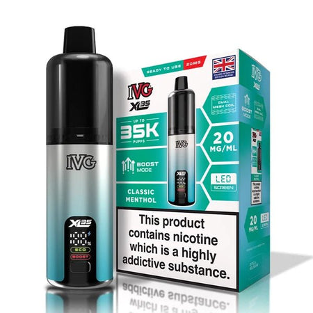 IVG XL 35K vape kit classic menthol device and packaging on a white background - uk vape sales
