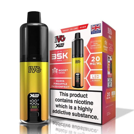 IVG XL 35K vape kit guava pineapple passionfruit device and packaging on a white background - uk vape sales
