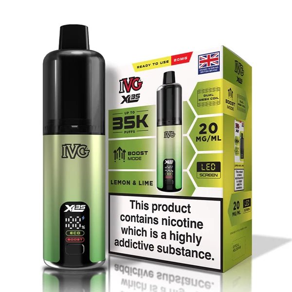 IVG XL 35K vape kit lemon & lime device and packaging on a white background - uk vape sales