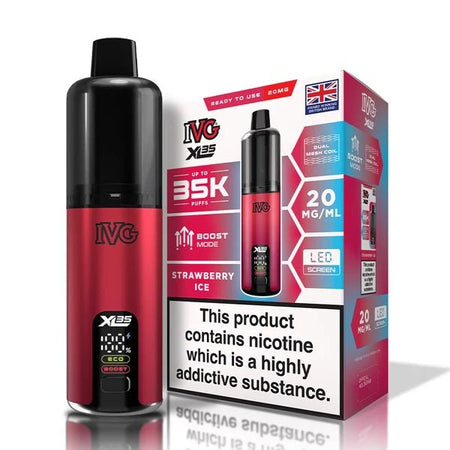 IVG XL 35K vape kit strawberry ice device and packaging on a white background - uk vape sales