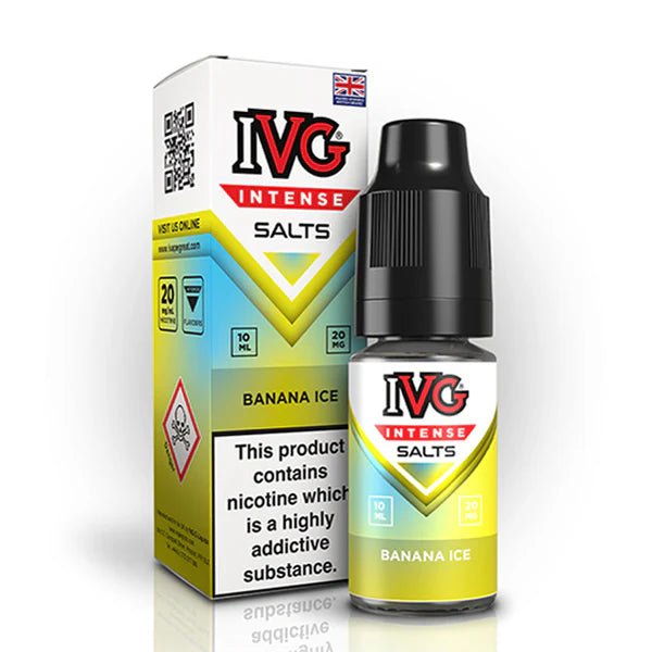 IVG Intense Nic Salts banana ice 10ml nic salt bottle with packaging on white background - uk vape sale