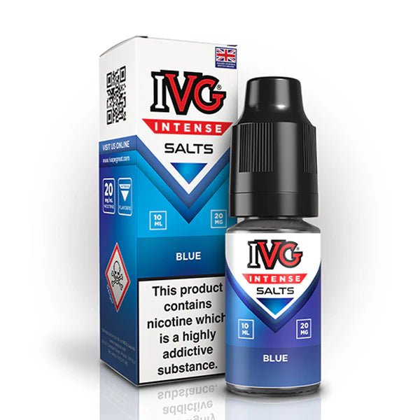 IVG Intense Nic Salts blue 10ml nic salt bottle with packaging on white background - uk vape sale