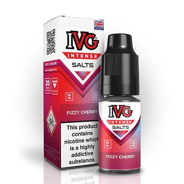 IVG Intense Nic Salts fizzy cherry 10ml nic salt bottle with packaging on white background - uk vape sale