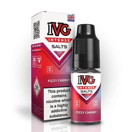 IVG Intense Nic Salts fizzy cherry 10ml nic salt bottle with packaging on white background - uk vape sale
