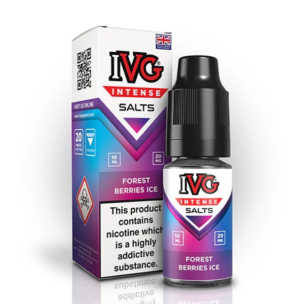 IVG Intense Nic Salts forest berries ice 10ml nic salt bottle with packaging on white background - uk vape sale
