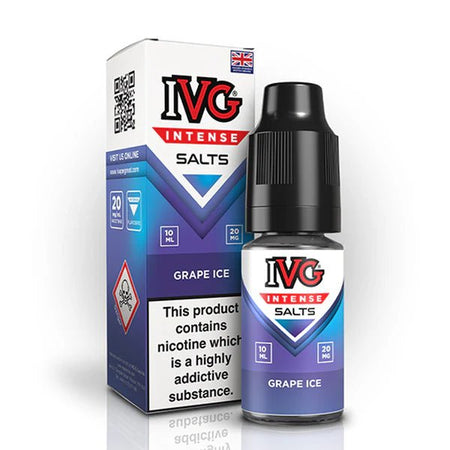 IVG Intense Nic Salts grape ice 10ml nic salt bottle with packaging on white background - uk vape sale