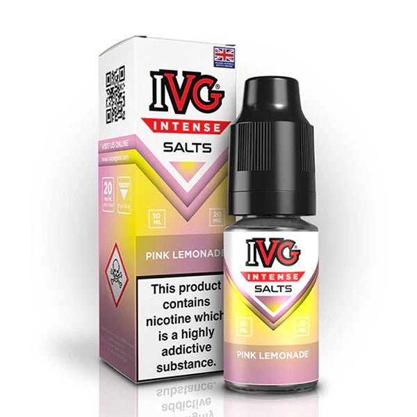 IVG Intense Nic Salts pink lemonade 10ml nic salt bottle with packaging on white background - uk vape sale