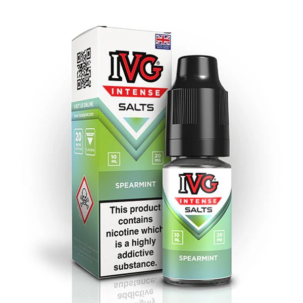 IVG Intense Nic Salts spearmint 10ml nic salt bottle with packaging on white background - uk vape sale