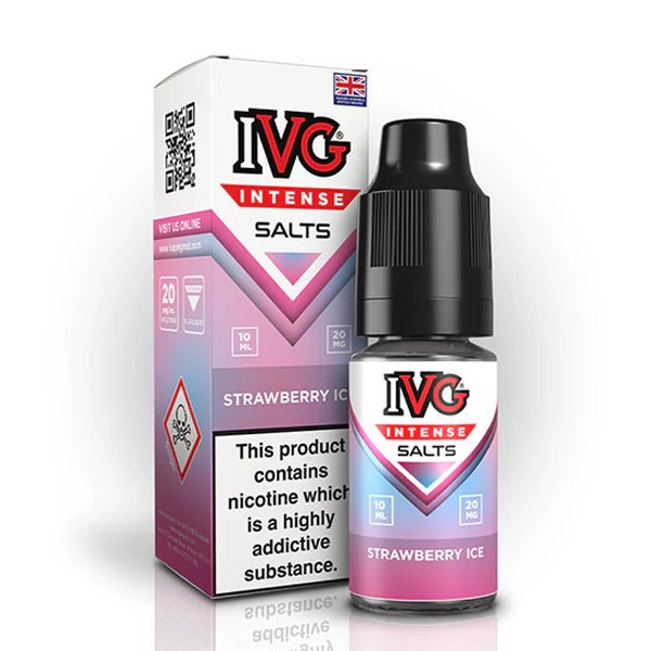 IVG Intense Nic Salts strawberry ice 10ml nic salt bottle with packaging on white background - uk vape sale