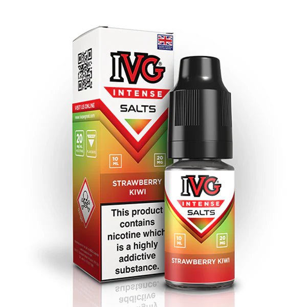 IVG Intense Nic Salts strawberry kiwi 10ml nic salt bottle with packaging on white background - uk vape sale