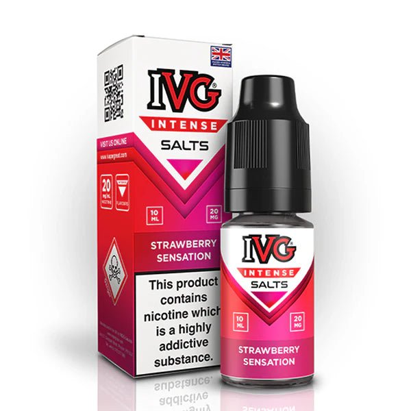 IVG Intense Nic Salts strawberry sensation 10ml nic salt bottle with packaging on white background - uk vape sale