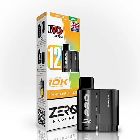 IVG Pro 12 Refill Pods pineapple  ice 0mg pod with packaging on a white background - uk vape sales