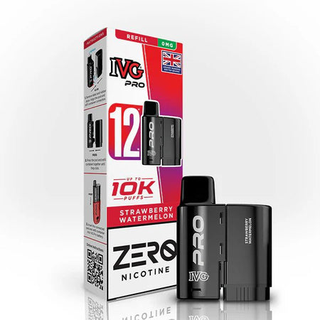 IVG Pro 12 Refill Pods strawberry watermelon 0mg pod with packaging on a white background - uk vape sales