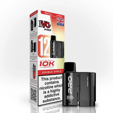 IVG Pro 12 Refill Pods double apple 20mg pod with packaging on a white background - uk vape sales