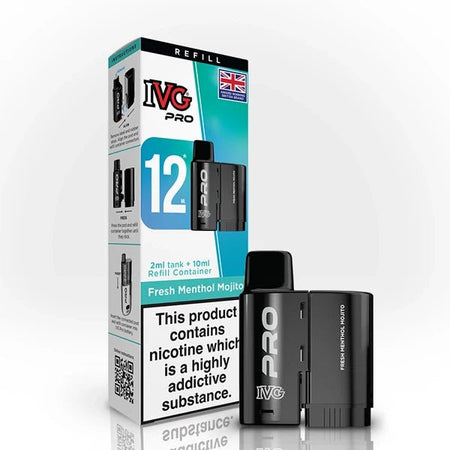IVG Pro 12 Refill Pods fresh menthol mojito 20mg pod with packaging on a white background - uk vape sales