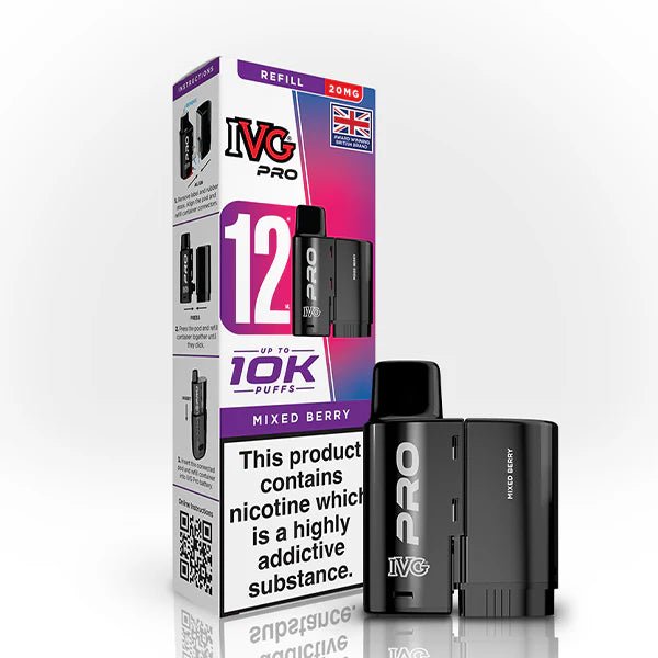 IVG Pro 12 Refill Pods mixed berry 20mg pod with packaging on a white background - uk vape sales
