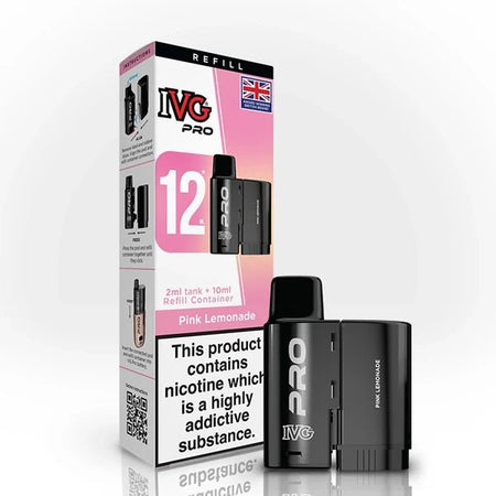 IVG Pro 12 Refill Pods pink lemonade 20mg pod with packaging on a white background - uk vape sales