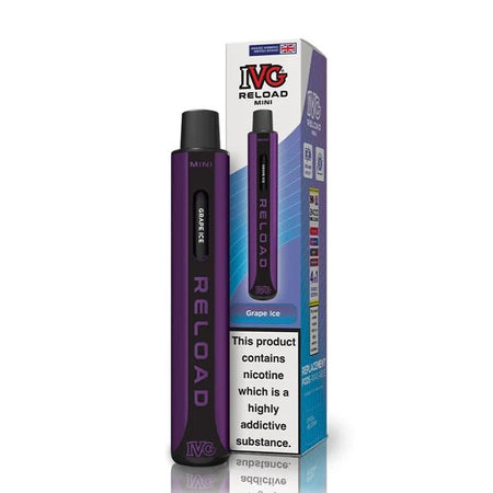 IVG Reload Mini vape kit grape ice device and packaging on a white background - uk vape sales