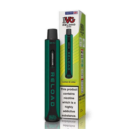 IVG Reload Mini vape kit lemon & lime device and packaging on a white background - uk vape sales