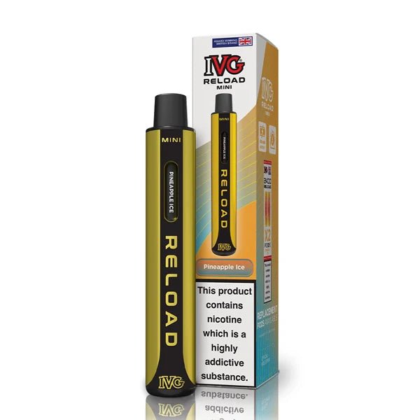 IVG Reload Mini vape kit pineapple ice device and packaging on a white background - uk vape sales