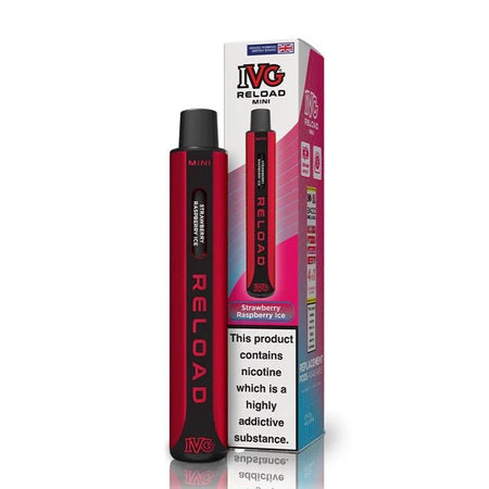 IVG Reload Mini vape kit strawberry raspberry device and packaging on a white background - uk vape sales