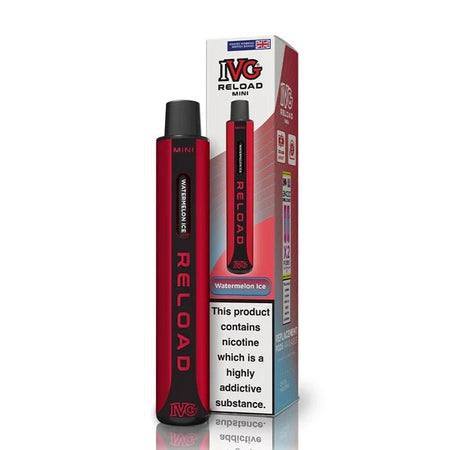 IVG Reload Mini vape kit watermelon ice device and packaging on a white background - uk vape sales