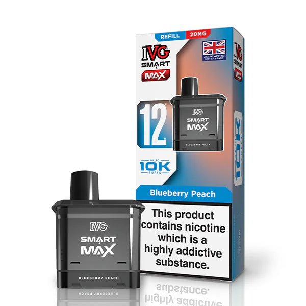 IVG Smart Max Refill Pods blueberry peach pod with packaging on a white background - uk vape sales