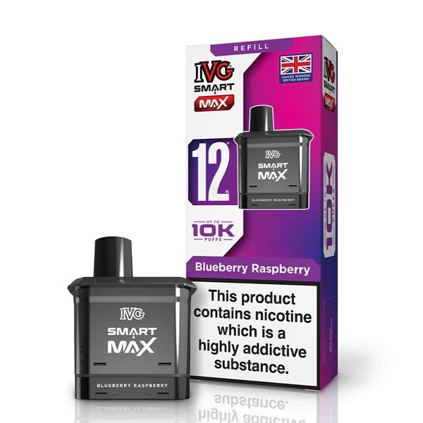 IVG Smart Max Refill Pods blueberry raspberry pod with packaging on a white background - uk vape sales