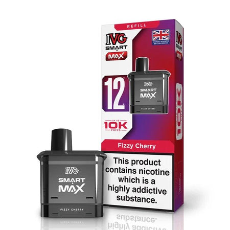 IVG Smart Max Refill Pods fizzy cherry pod with packaging on a white background - uk vape sales