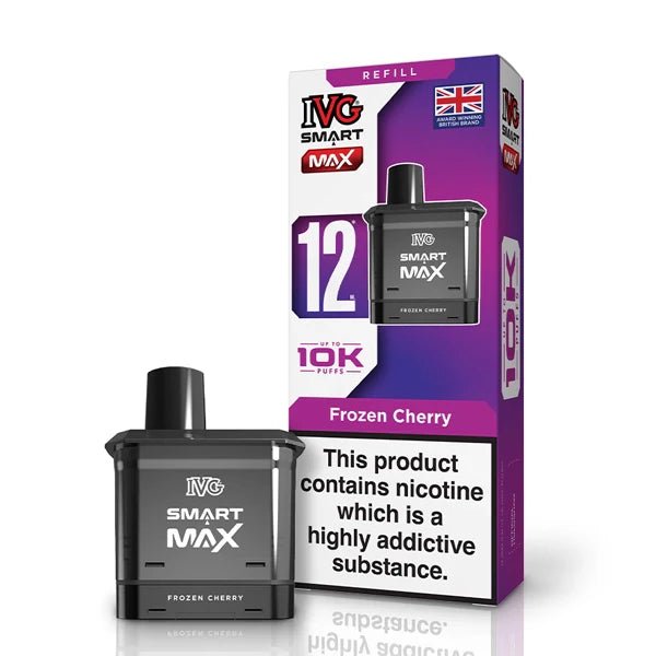 IVG Smart Max Refill Pods frozen cherry pod with packaging on a white background - uk vape sales