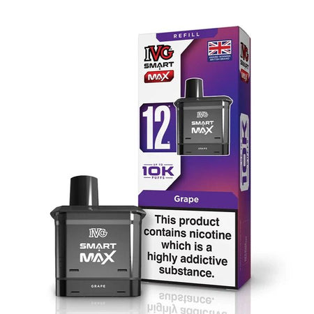 IVG Smart Max Refill Pods grape pod with packaging on a white background - uk vape sales
