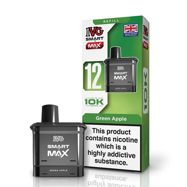 IVG Smart Max Refill Pods green apple pod with packaging on a white background - uk vape sales
