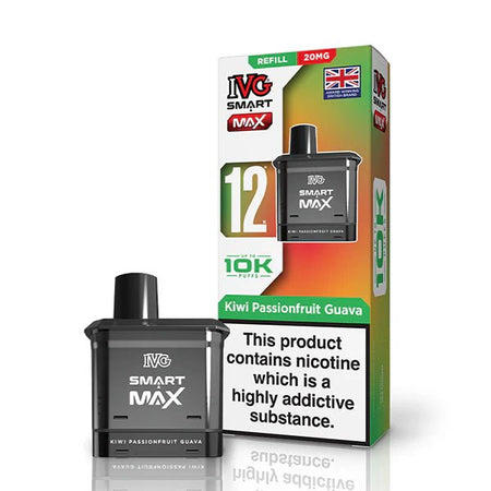 IVG Smart Max Refill Pods kiwi passionfruit guava pod with packaging on a white background - uk vape sales