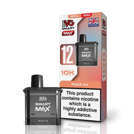 IVG Smart Max Refill Pods peach ice pod with packaging on a white background - uk vape sales