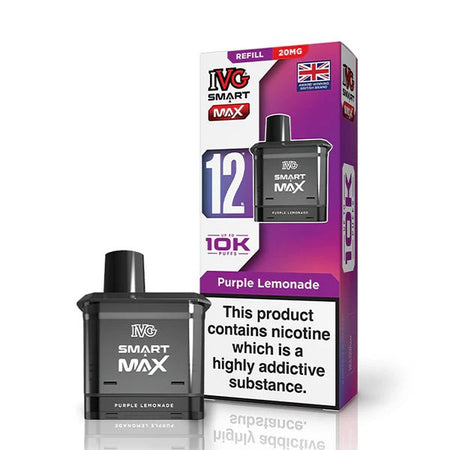 IVG Smart Max Refill Pods purple lemonade pod with packaging on a white background - uk vape sales
