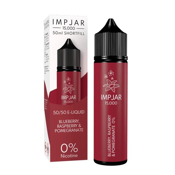 Imp Jar 50ml E-Liquid blueberry raspberry & pomegranate 50ml shortfill bottle with box on white background - UK vape sales